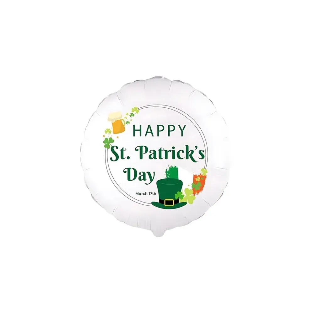 Palloncino Happy St. Patrick's Day Bianco 18" (45cm) in mylar, 1pz.