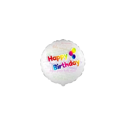 Palloncini Happy Birthday Multilingue tondo mini shape 9" (22cm) in mylar, 5pz.