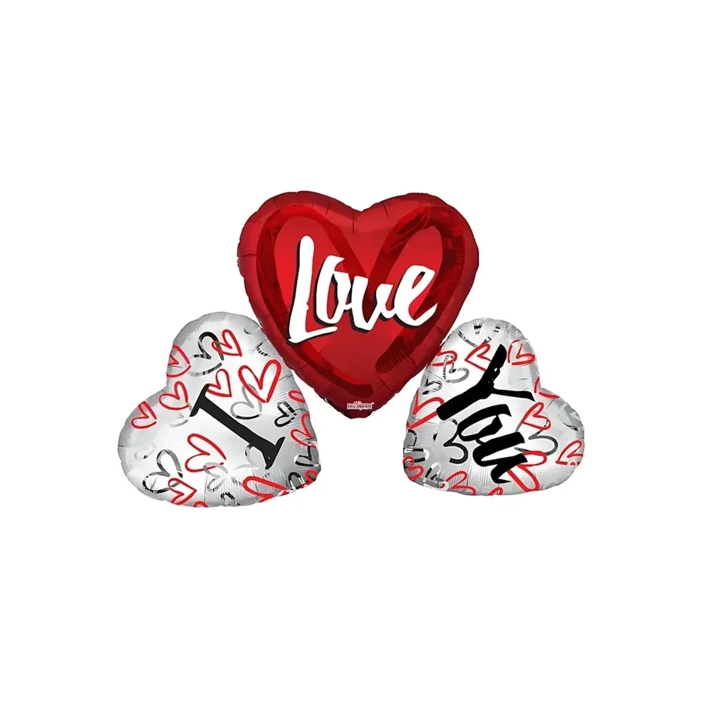 Palloncino I Love You Trio di Cuori super shape 36" (91cm) in mylar, 1pz.