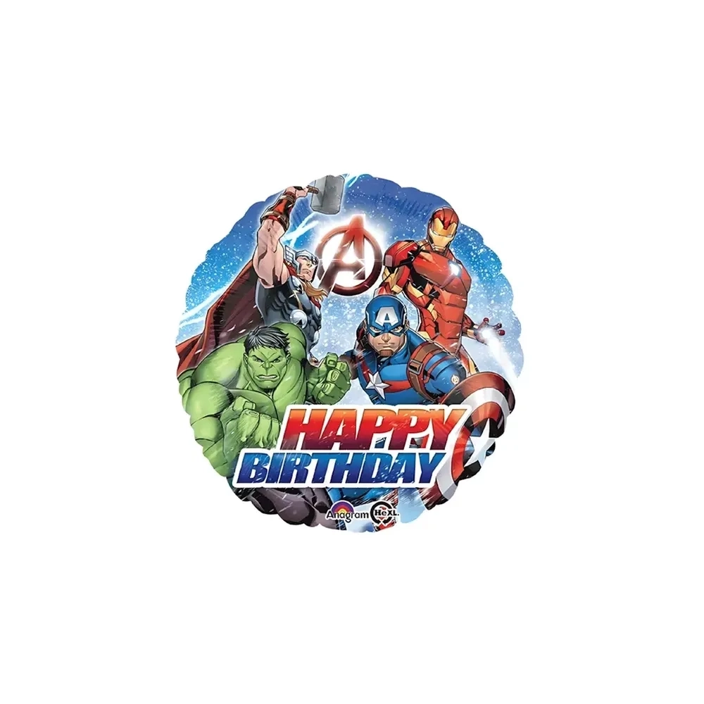 Palloncino Avengers Happy Birthday standard shape 18" (45cm) in mylar, 1pz.