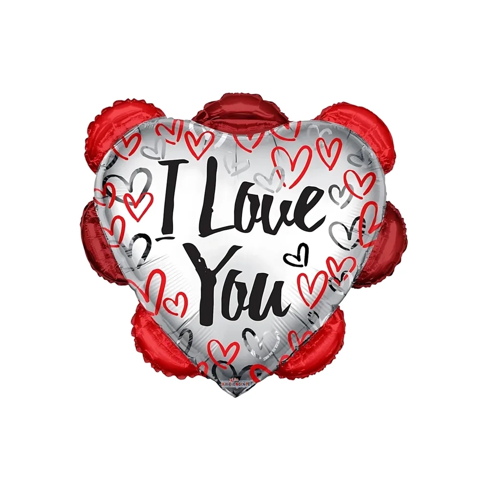 Palloncino I Love You Corsivo con Cuoricini super shape 36" (91cm) in mylar, 1pz.