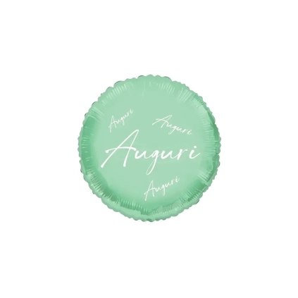 Palloncino Auguri in Corsivo Verde Macaron Lucido tondo standard shape 18" (45cm) in mylar, 1pz.