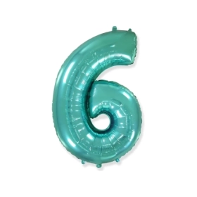 Palloncino numero 6 Verde Menta super shape 40" (101cm) in mylar, 1pz.