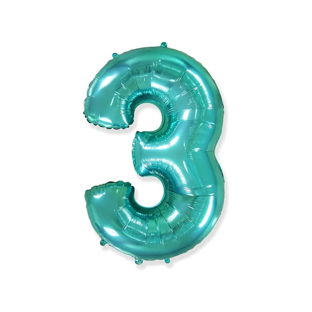 Palloncino numero 3 Verde Menta super shape 40" (101cm) in mylar, 1pz.