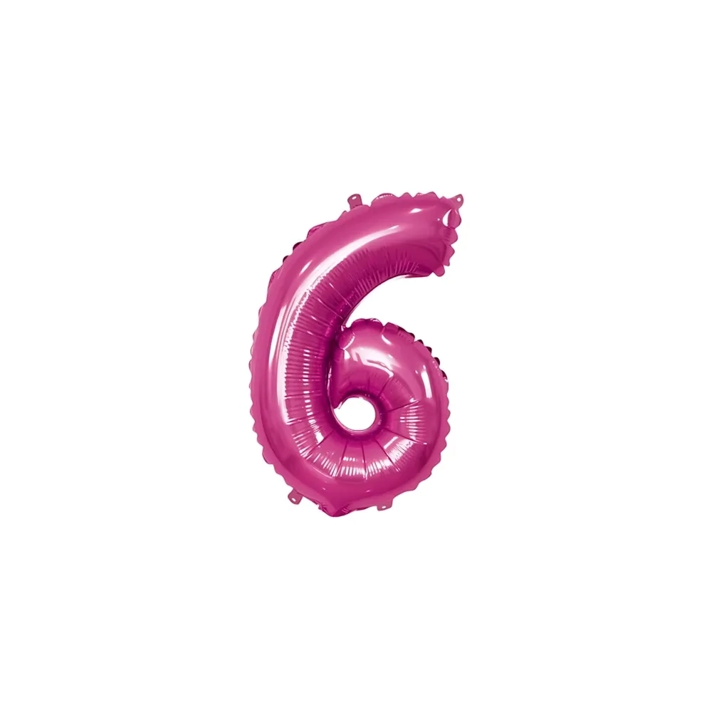Palloncino numero 6 fucsia mini shape 14" (35cm) in mylar, 1pz.