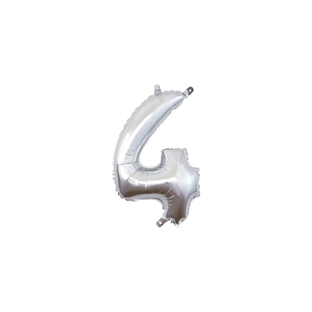 Palloncino numero 4 Argento mini shape 14" (35cm) in mylar, 1pz.