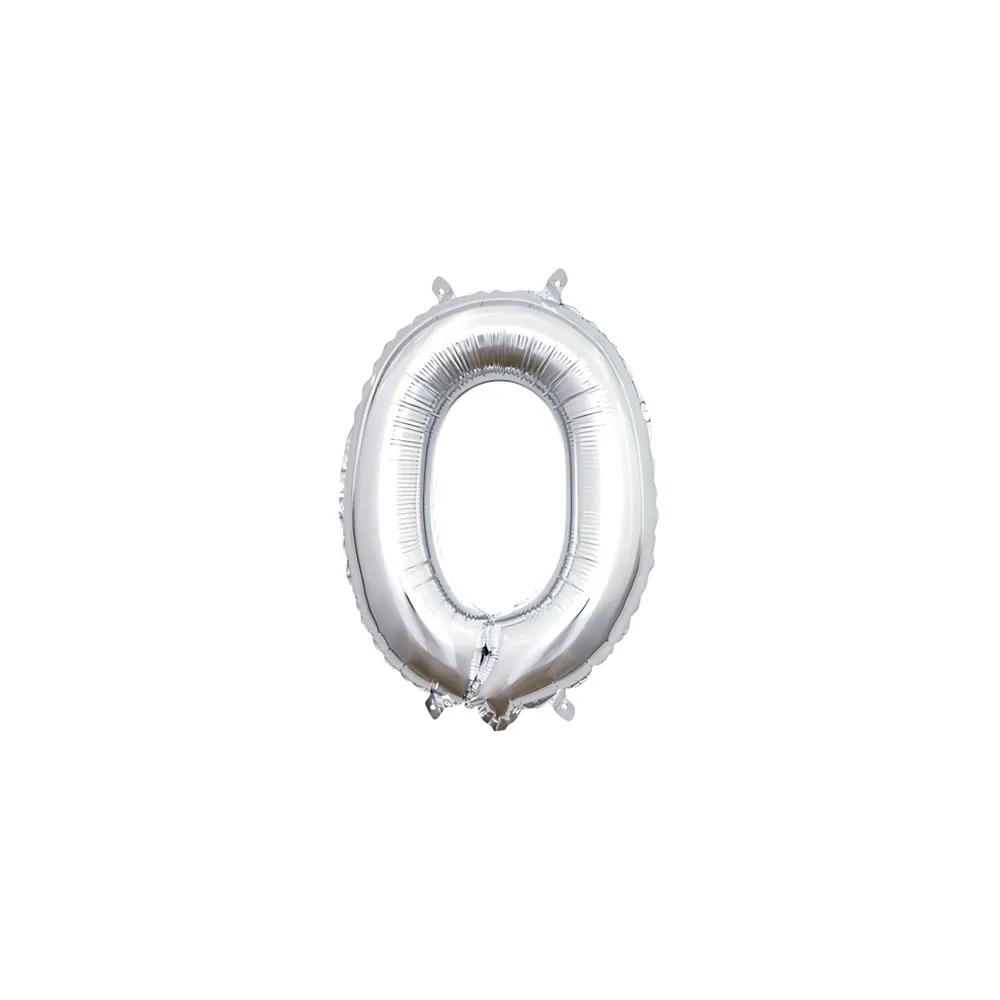 Palloncino numero 0 Argento mini shape 14" (35cm) in mylar, 1pz.
