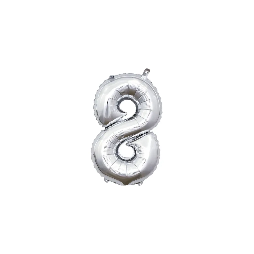 Palloncino numero 8 Argento mini shape 14" (35cm) in mylar, 1pz.
