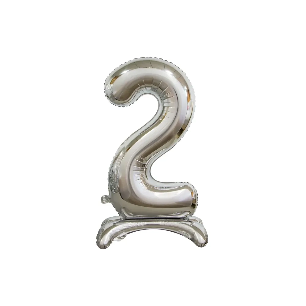 Palloncino numero 2 Argento standing super shape 30" (76cm) in mylar, 1pz.