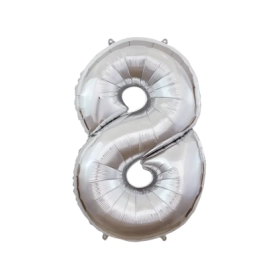 Palloncino numero 8 Argento super shape 40" (101cm) in mylar, 1pz.