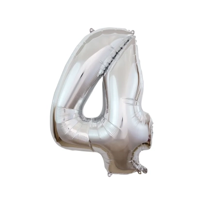 Palloncino numero 4 Argento super shape 40" (101cm) in mylar, 1pz.