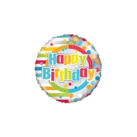 Palloncino Happy Birthday Pois e Linee standard shape 18" (45cm) in mylar, 1pz.