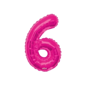 Palloncino numero 6 fucsia salva elio super shape 34" (86cm) in mylar, 1pz.