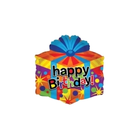 Palloncino Happy Birthday Pacco Regalo standard shape 18" (45cm) in mylar, 1pz.