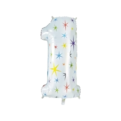 Palloncino numero 1 Bianco con Exploding Stars super shape 40" (101cm) in mylar, 1pz.