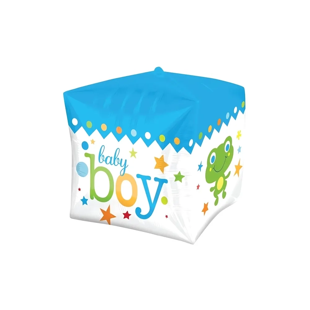 Palloncino Cubo con testo Baby Boy super shape 27" (68cm) in mylar, 1pz.