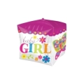 Palloncino Cubo con testo Baby Girl super shape 27" (68cm) in mylar, 1pz.