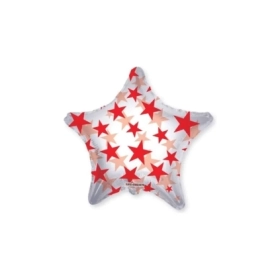 Palloncino Stella con Stelline Rosse Clear View standard shape 22" (55cm) in mylar, 1pz.