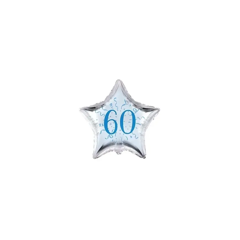 Palloncini stelline con numero 60 blu micro shape 4" (10cm) in mylar, 5pz.
