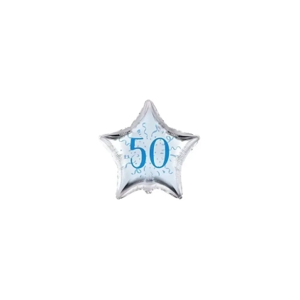 Palloncini stelline con numero 50 blu micro shape 4" (10cm) in mylar, 5pz.
