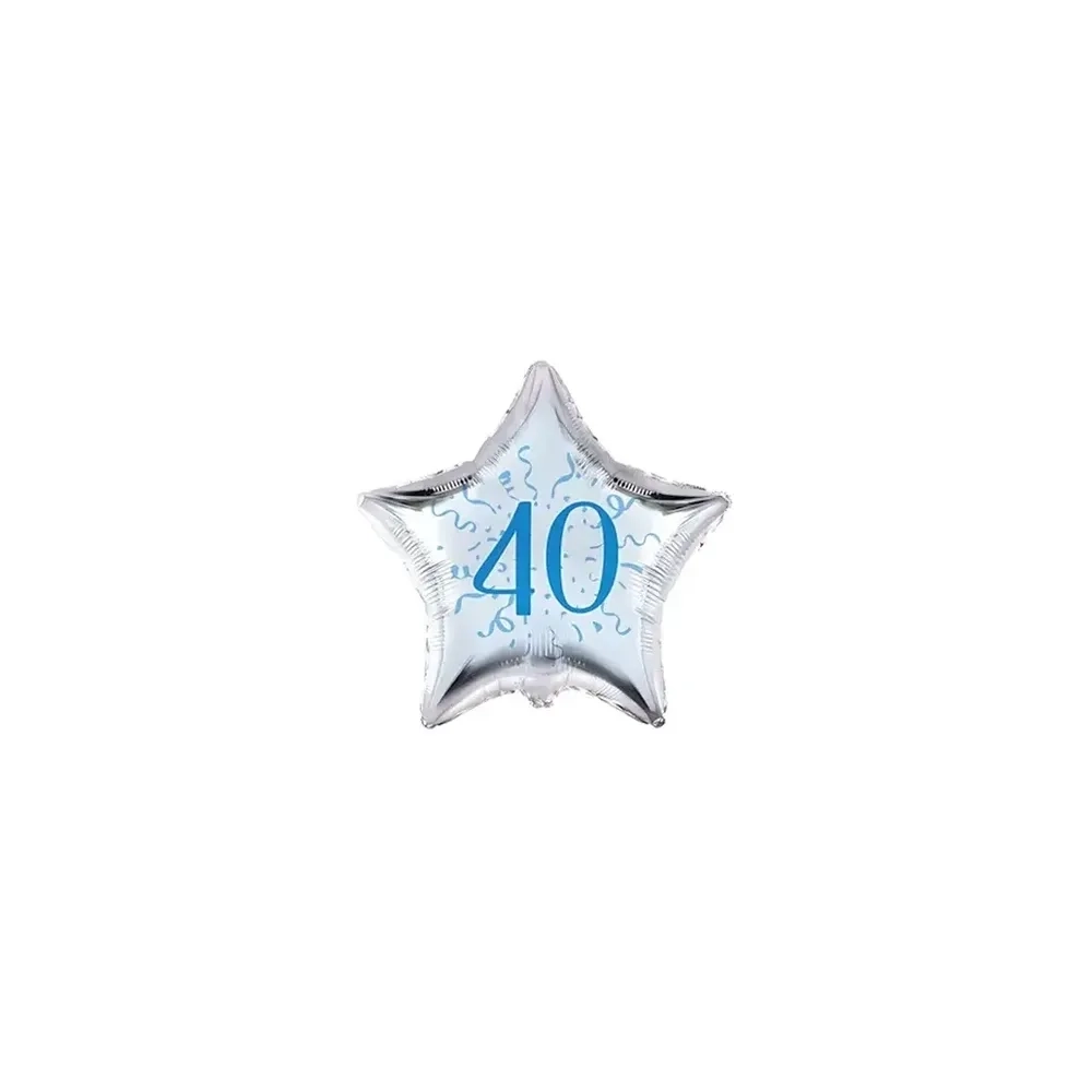 Palloncini stelline con numero 40 blu micro shape 4" (10cm) in mylar, 5pz.