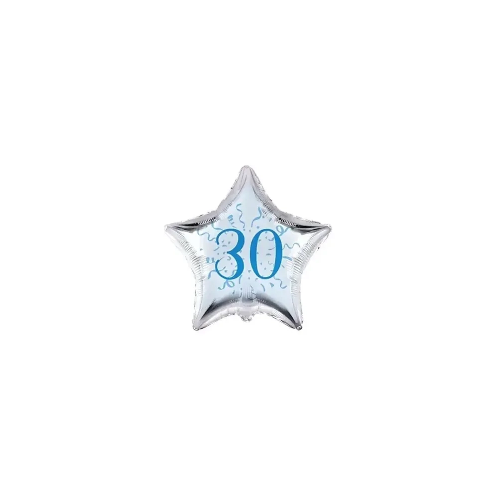 Palloncini stelline con numero 30 blu micro shape 4" (10cm) in mylar, 5pz.