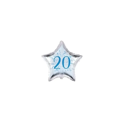Palloncini stelline con numero 20 blu micro shape 4" (10cm) in mylar, 5pz.