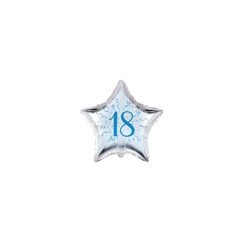 Palloncini stelline con numero 18 blu micro shape 4" (10cm) in mylar, 5pz.