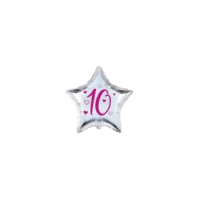Palloncini stelline con numero 10 fucsia micro shape 4" (10cm) in mylar, 5pz.