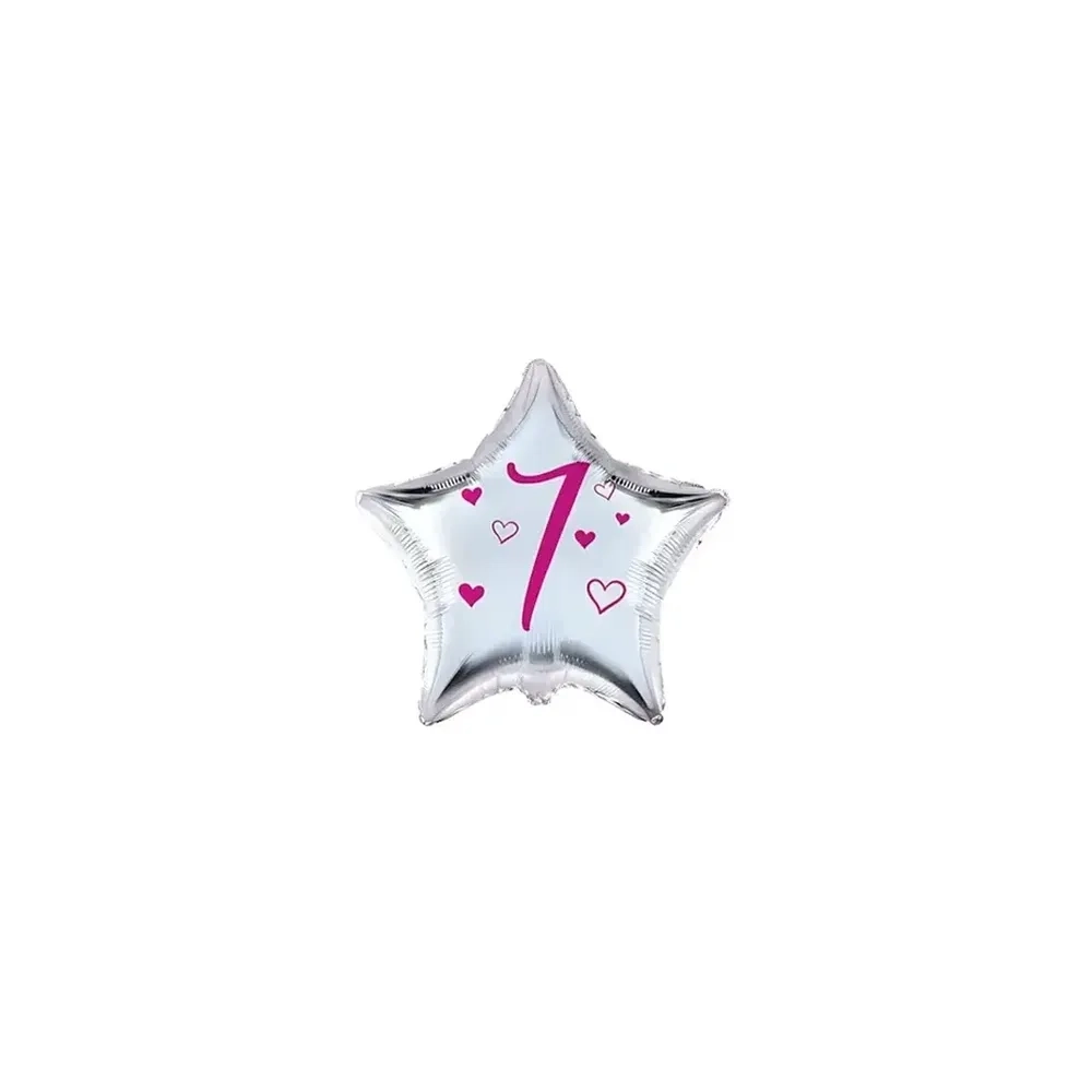 Palloncini stelline con numero 7 fucsia micro shape 4" (10cm) in mylar, 5pz.