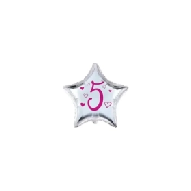 Palloncini stelline con numero 5 fucsia micro shape 4" (10cm) in mylar, 5pz.