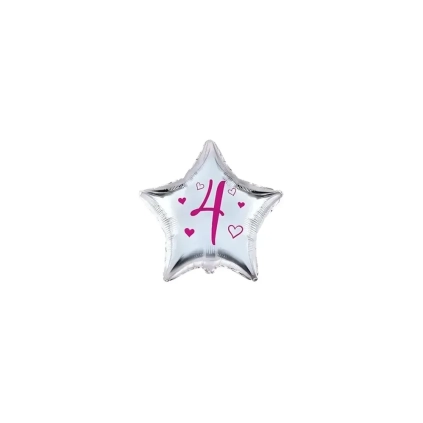 Palloncini stelline con numero 4 fucsia micro shape 4" (10cm) in mylar, 5pz.