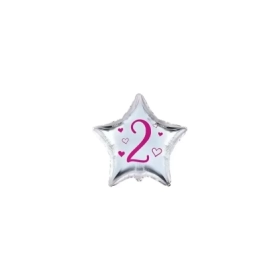 Palloncini stelline con numero 2 fucsia micro shape 4" (10cm) in mylar, 5pz.