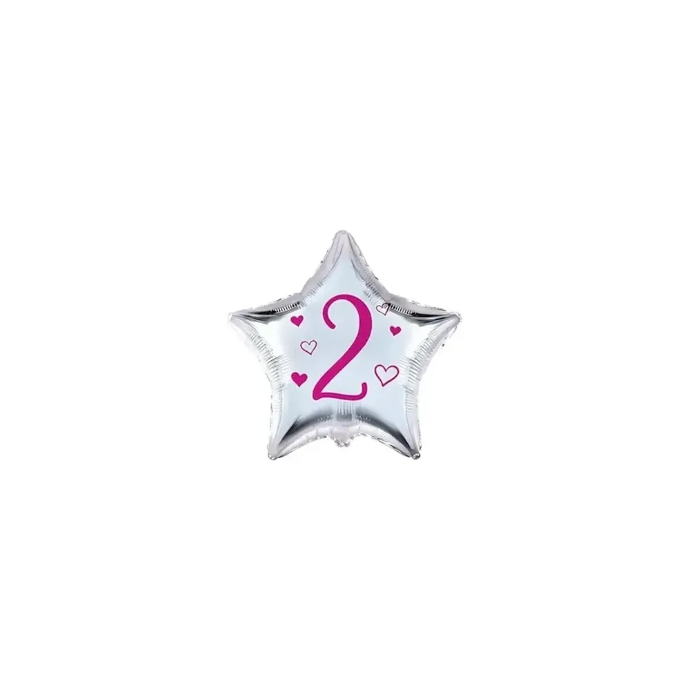 Palloncini stelline con numero 2 fucsia micro shape 4" (10cm) in mylar, 5pz.