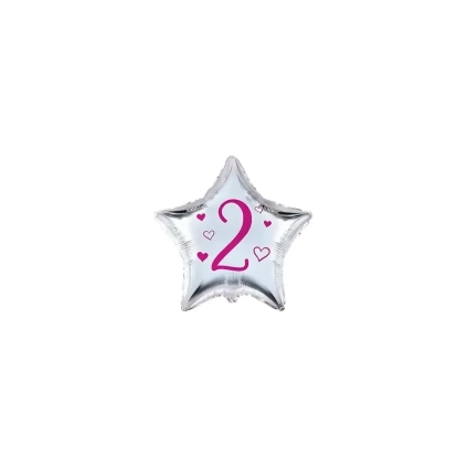 Palloncini stelline con numero 2 fucsia micro shape 4" (10cm) in mylar, 5pz.