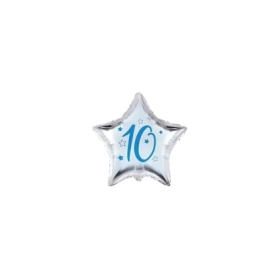 Palloncini stelline con numero 10 blu micro shape 4" (10cm) in mylar, 5pz.