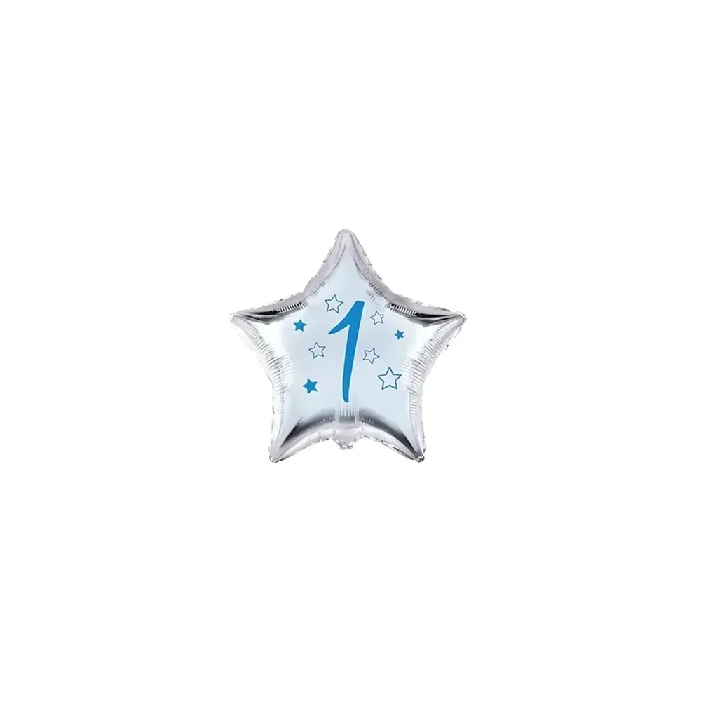 Palloncini stelline con numero 1 blu micro shape 4" (10cm) in mylar, 5pz.