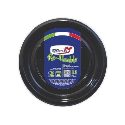 Piatti Fondi Neri 20,5cm riutilizzabili, 25pz.
