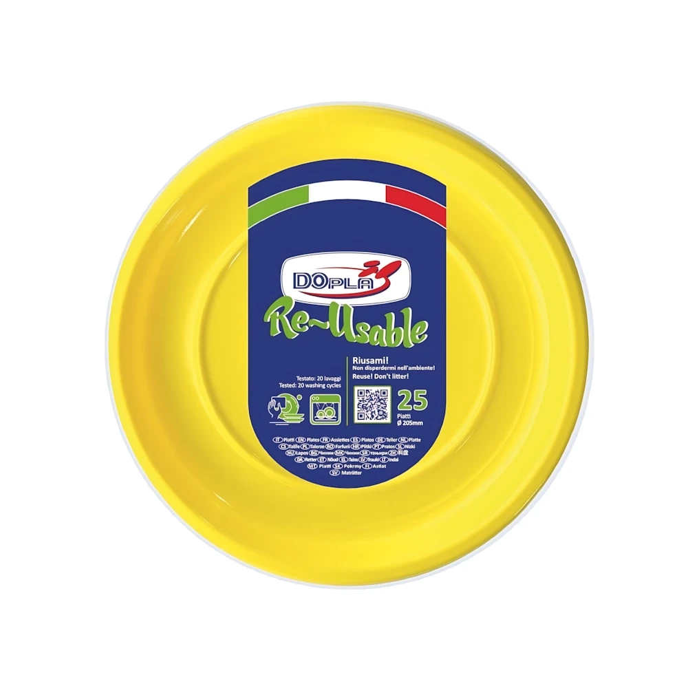 Piatti Fondi Gialli 20,5cm riutilizzabili, 25pz.