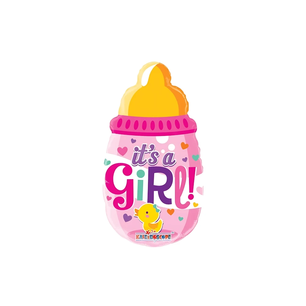 Palloncini Biberon It's a Girl Rosa mini shape 14" (35cm) in mylar, 5pz.