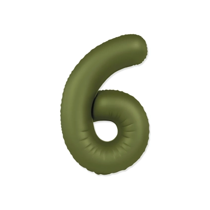 Palloncino Numero 6 Slim Mate Verde Oliva Satinato 37" (86cm), 1pz.