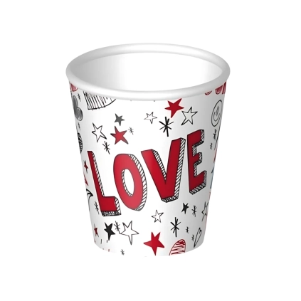 Bicchiere Love con cuori e simboli amore in carta da 200cc, 6pz.