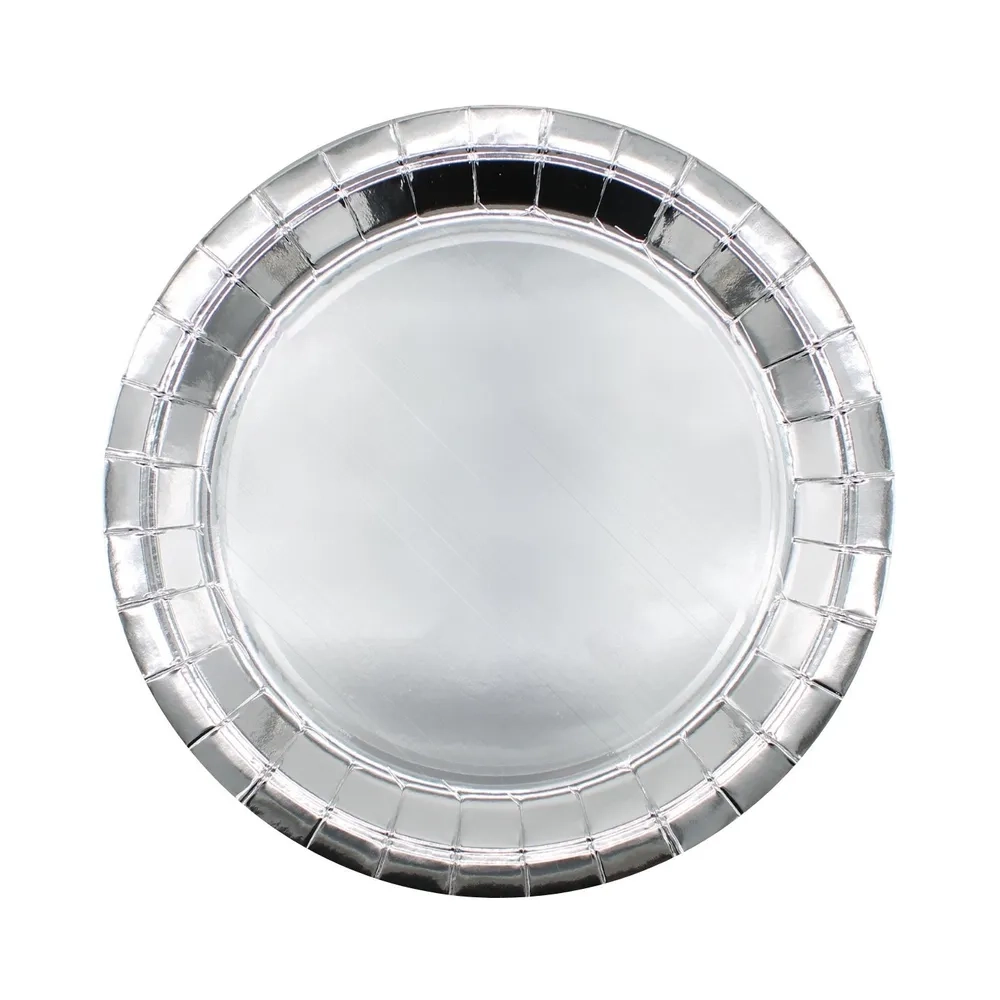 Piatto in carta 24cm Argento metal – Confezione da 15 pezzi