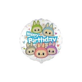 Palloncino Angry Bunny con scritta Happy Birthday Celeste 18'' (45cm), 1pz.