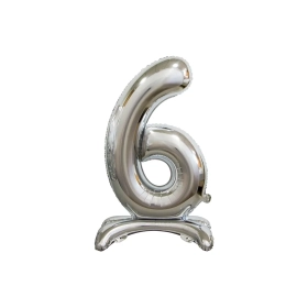 Palloncino numero 6 Argento standing super shape 30" (76cm) in mylar, 1pz.