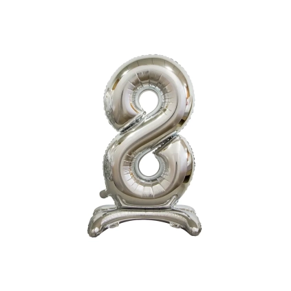 Palloncino numero 8 Argento standing super shape 30" (76cm) in mylar, 1pz.