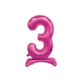 Palloncino numero 3 fucsia standing super shape 30" (76cm) in mylar, 1pz.