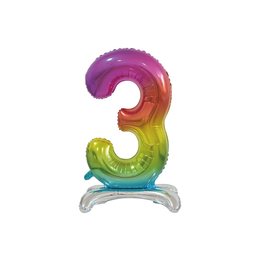 Palloncino numero 3 Rainbow standing super shape 30" (76cm) in mylar, 1pz.