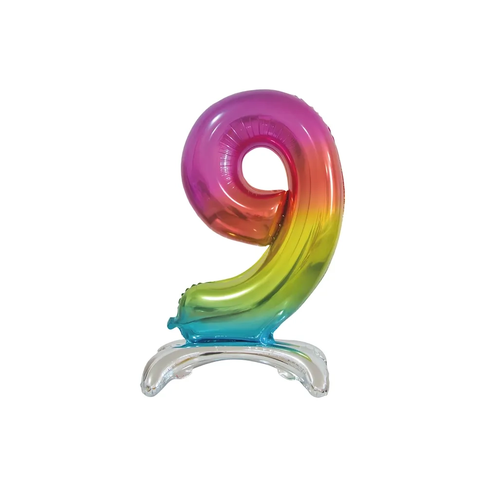 Palloncino numero 9 Rainbow standing super shape 30" (76cm) in mylar, 1pz.