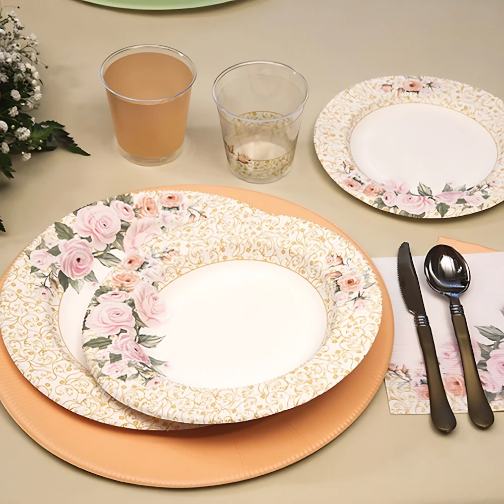 Piatti Grandi righe con decoro Rose Flower 27cm, 8pz.